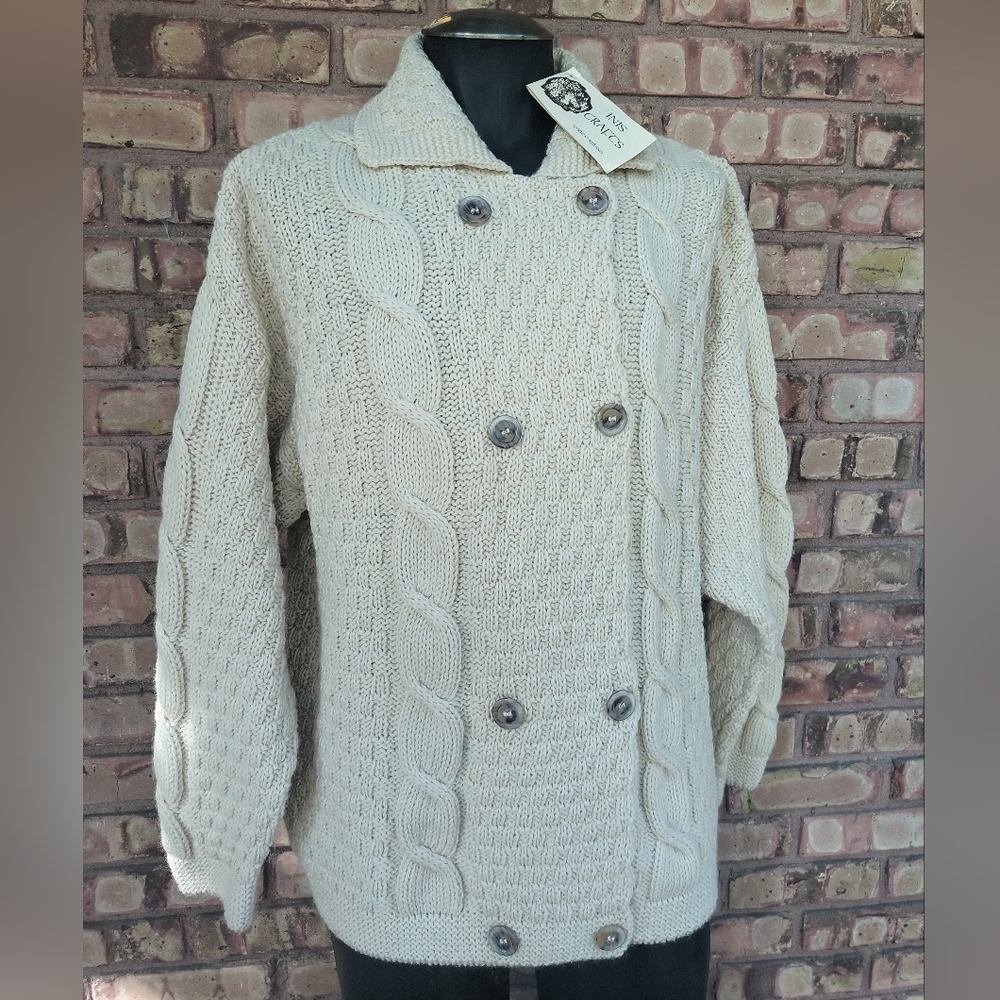 NWT INIS Crafts Wool Fisherman's Sweater Men's Women's Cardigan England New